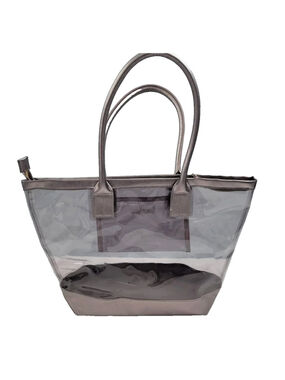 Neiman Marcus Clear PVC Tote Sliver Handbag Shopper new